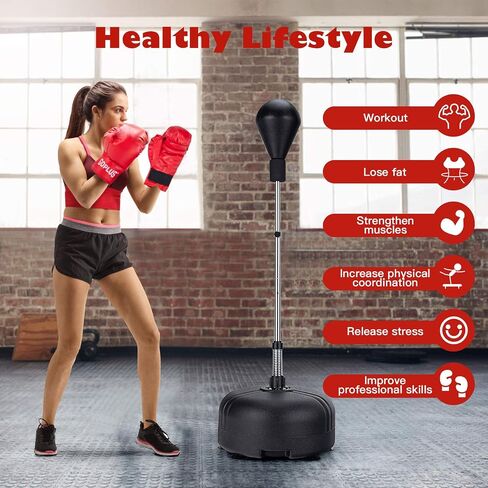 LDALY Punching Bag with Stand for Adults & Teens, Reflex Speed Bag with Gloves & 55"-62.5" Adjustable Height, Freestanding PU Boxing Bag for Home, Gym Workout Training, Stress Relief, Fitness in Saudi Arabia