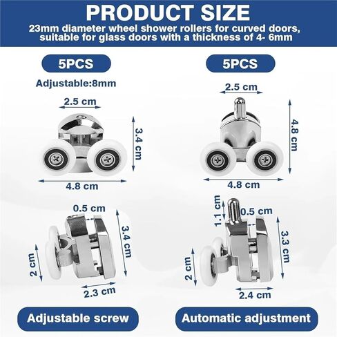 23mm Shower Door Rollers Zinc Alloy Shower Door Wheels Curved Shower Rollers with Anti-Collision Block Bathroom Door Accessories(10Pcs) in Saudi Arabia