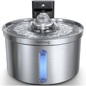 نافورة ماء من الفولاذ المقاوم للصدأ اللاسلكي-عزل مياه كهروضوئية آمنة ، سعة 3.5 لتر مع بطارية قابلة للفصل 4000 مللي أمبير في الساعة ، مرشح XL ، مضخة فائقة الدقة ، استشعار ذكي تدير البطارية للقطط والحيوانات الأليفة in Kuwait