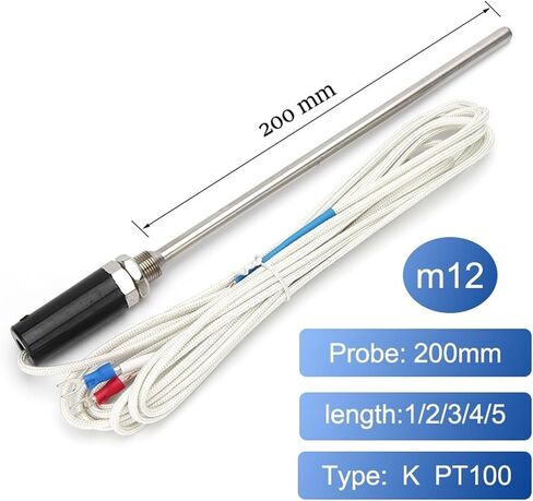 Thermocouple 200mm Thread M12 Type K PT100 Temperature Sensor 0-600°C Probe Screw Probe 1Pcs(Type K 2M) in Saudi Arabia