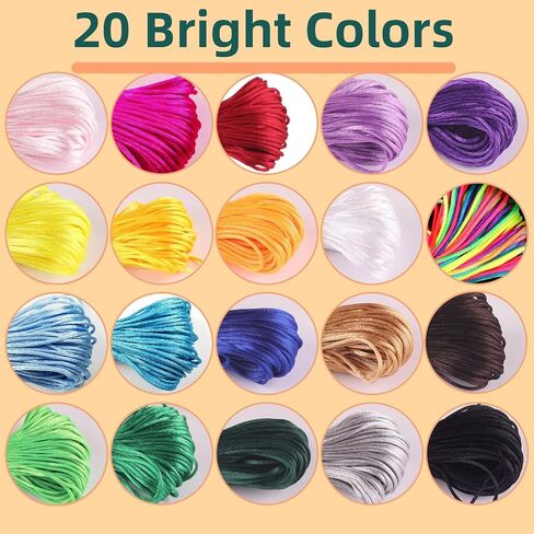 Frehapkids 2.5mm 20 Colors Nylon String for Bracelets, Jewelry Making Satin Cord for Friendship Bracelets, Keychain, Lanyard, Knotting in Saudi Arabia