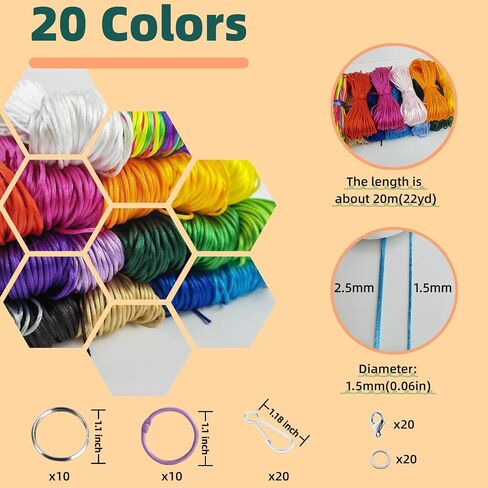 Frehapkids 2.5mm 20 Colors Nylon String for Bracelets, Jewelry Making Satin Cord for Friendship Bracelets, Keychain, Lanyard, Knotting in Saudi Arabia