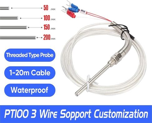 WZPT-03 PT100 M8 Threaded Type Probe Temperature Sensor Thermocouple with 3 Wire Cable 1Pcs(PT100 Type M8 0.5m,50mm) in Saudi Arabia