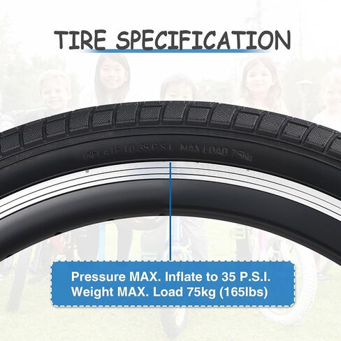MEGHNA Kids Bike Tire 20 x 2.125 inch Grooves Tread Anti - Slip with Tire Lever (57-406) Foldable Tire Replacement for Kids Bike BMX Mountain in Saudi Arabia