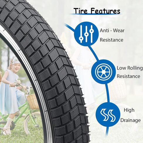 MEGHNA Kids Bike Tire 20 x 2.125 inch Grooves Tread Anti - Slip with Tire Lever (57-406) Foldable Tire Replacement for Kids Bike BMX Mountain in Saudi Arabia