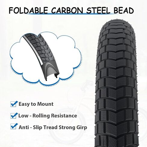 MEGHNA Kids Bike Tire 20 x 2.125 inch Grooves Tread Anti - Slip with Tire Lever (57-406) Foldable Tire Replacement for Kids Bike BMX Mountain in Saudi Arabia