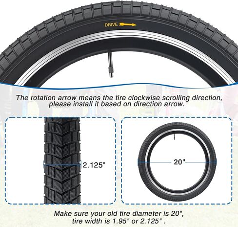 MEGHNA Kids Bike Tire 20 x 2.125 inch Grooves Tread Anti - Slip with Tire Lever (57-406) Foldable Tire Replacement for Kids Bike BMX Mountain in Saudi Arabia