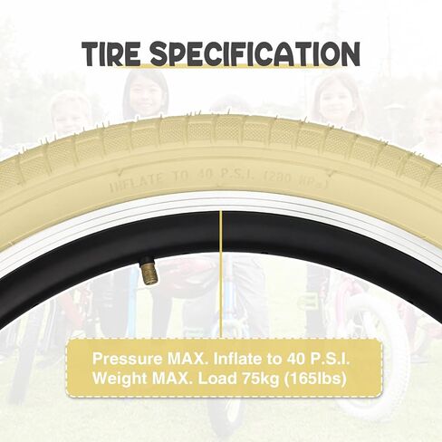 Meghna Kids Bike Tyre 20 × 2.125 بوصة أخاديد فقي مضاد - زلة مع ذراع الإطارات (57-406) استبدال الإطارات القابلة للطي للأطفال BMX Mountain in Kuwait