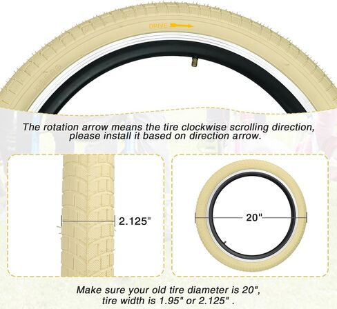 Meghna Kids Bike Tyre 20 × 2.125 بوصة أخاديد فقي مضاد - زلة مع ذراع الإطارات (57-406) استبدال الإطارات القابلة للطي للأطفال BMX Mountain in Kuwait