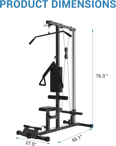 Lat Arom Arow Machine مع محطة بكرة عالية ومنخفضة ، آلة كابل ROW LAT مع دعم الساقين القابل للتعديل ، معدات تمرينات في الظهر الثقيلة للتدريب على قوة الصالة الرياضية المنزلية ، اللون الأحمر الأسود in Kuwait