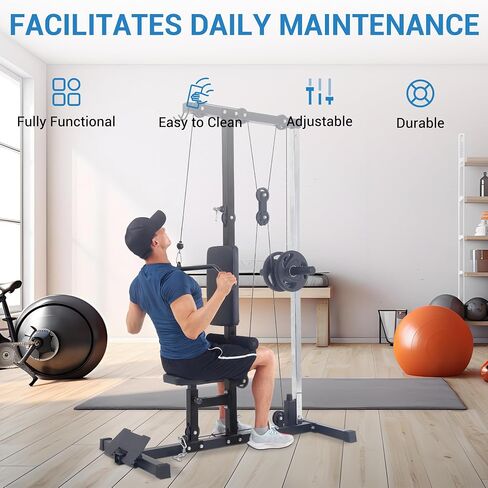 Lat Arom Arow Machine مع محطة بكرة عالية ومنخفضة ، آلة كابل ROW LAT مع دعم الساقين القابل للتعديل ، معدات تمرينات في الظهر الثقيلة للتدريب على قوة الصالة الرياضية المنزلية ، اللون الأحمر الأسود in Kuwait