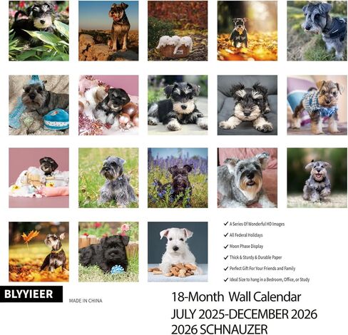 2025-2026 Wall Calendar,Yorkshire Terrier Wall Calendar, 12" x 24" Open,Family Planner Calendar Organizer with Yorkshire Images, for Dogs Lovers in Kuwait