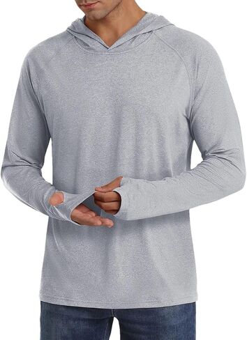Men's Hooded Lightweight Long Sleeved T-Shirt Solid Color Casual Slim Fit Long Sleeved Outdoor Top in Kuwait