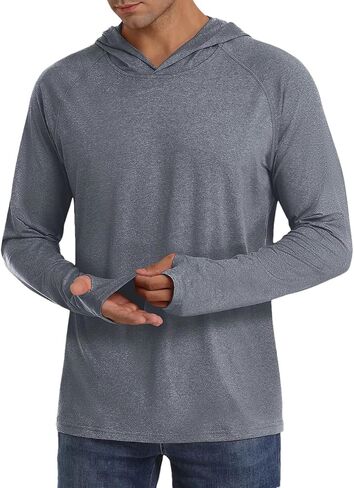 Men's Hooded Lightweight Long Sleeved T-Shirt Solid Color Casual Slim Fit Long Sleeved Outdoor Top in Kuwait