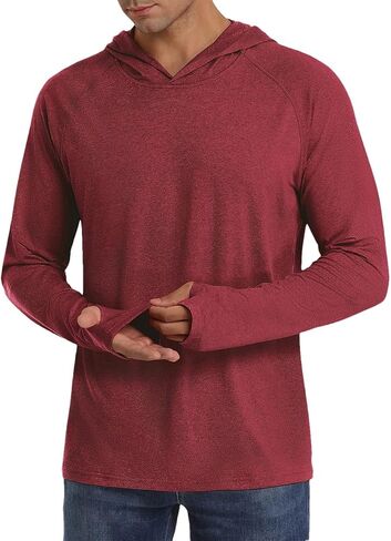 Men's Hooded Lightweight Long Sleeved T-Shirt Solid Color Casual Slim Fit Long Sleeved Outdoor Top in Kuwait