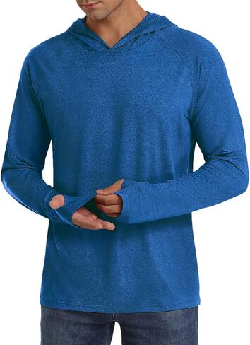 Men's Hooded Lightweight Long Sleeved T-Shirt Solid Color Casual Slim Fit Long Sleeved Outdoor Top in Kuwait