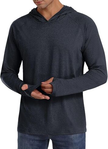 Men's Hooded Lightweight Long Sleeved T-Shirt Solid Color Casual Slim Fit Long Sleeved Outdoor Top in Kuwait