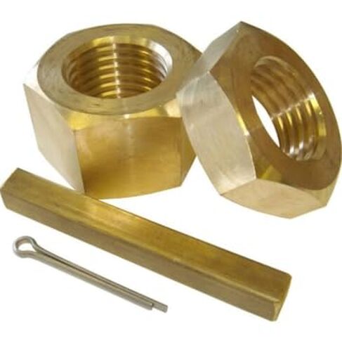 Inboard Boat Shaft Nut Set Kit for 1" to 1-1/8" Shafting | Marine Grade Brass & Stainless | 3/4"-10 Jam + Heavy Nut | 1/4" Key, 1/8" Cotter Pin | Corrosion Resistant Marine Hardware | Made in USA! in Saudi Arabia