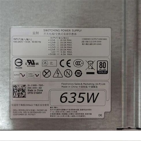 Power for T3610 T3600 Workstation 635W Power Supply PN/F635EF-00 1K45H in Saudi Arabia