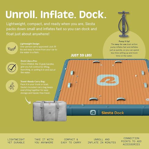 Retrospec Siesta Dock 10 'XL منصة عائمة قابلة للنفخ | رصيف مياه كبير للبحيرات ، حمامات السباحة ، القوارب-قفص الاتهام متعدد الشخصيات عائم الطوف مع مضخة وحقيبة ذات عمل مزدوج in Saudi Arabia