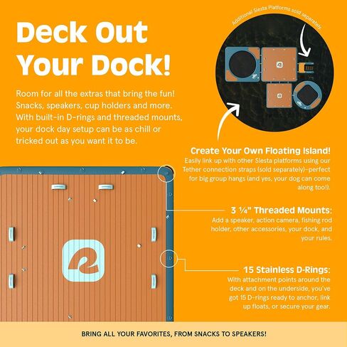 Retrospec Siesta Dock 10 'XL منصة عائمة قابلة للنفخ | رصيف مياه كبير للبحيرات ، حمامات السباحة ، القوارب-قفص الاتهام متعدد الشخصيات عائم الطوف مع مضخة وحقيبة ذات عمل مزدوج in Saudi Arabia