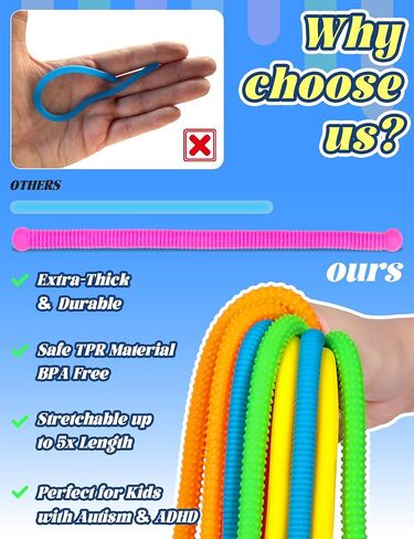 10 Pack Sensory Autism Toys for Kids – Colorful Stretchy Sensory Strings for Kids with Autism, ADHD, Anxiety – Durable Sensory Toys in Gift Box for Boys & Girls, Travel & Classroom Use - Smooth in Saudi Arabia