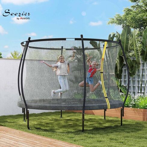 Soozier 8ft/10ft trampoline في الهواء الطلق ، الترامبولين الترفيهي مع صافي العلبة ، أعمدة منحنية وغطاء ربيع السلامة للبالغين ، ASTM المعتمدة in Saudi Arabia