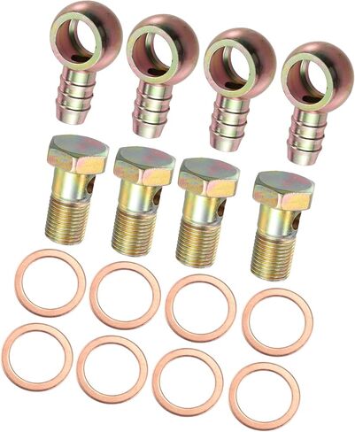 4 Set 18mm Banjo Hose Barb Bolt Fittings Banjo Bolt Washer Bronze Tone with 18mm Spacers for Car Automotive Parts in Saudi Arabia