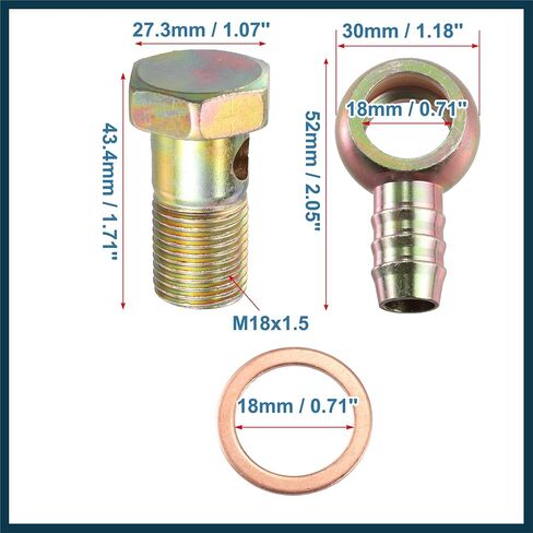 4 Set 18mm Banjo Hose Barb Bolt Fittings Banjo Bolt Washer Bronze Tone with 18mm Spacers for Car Automotive Parts in Saudi Arabia
