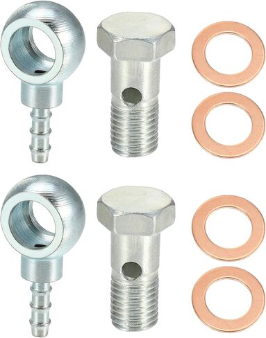 ACROPIX 12mm Diameter M12x1.5 Banjo Hose Barb Bolt Fittings Universal Banjo Fitting Fuel Line with Copper Washers for Motorcycle Car Silver Tone - Pack of 4 in Saudi Arabia