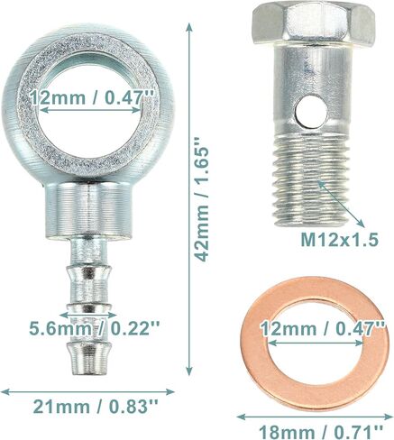 Acropix 12mm قطر M12x1.5 Banjo خرطوم Barb الترباس تجهيزات الوقود البانجو العالمي مع غسالات النحاس لليئة دراجة نارية الفضة - حزمة من 4 in Saudi Arabia
