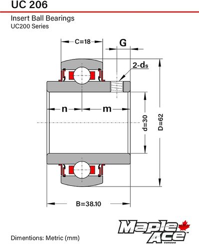 MAPLE ACE UC206 Insert Bearing 30mm Bore, Spherical OD with Set Screws and Lubrication Hole (Qty 2) in Saudi Arabia