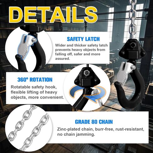 Heavy-Duty Manual Lever Chain Hoist Come Along 1/2 Ton 1100LBS 10FT Lift, Enhanced Pawl Brake Industrial G80 Alloy Steel w/ 360° Hooks for Construction Logging Garage Warehouse, Red in Saudi Arabia