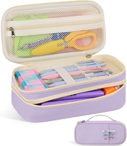 Taja Large Capacity Pencil Case Pouch with Zipper, Portable Cute Pencil Cases with Handle, Multi - Slot Pencil Case, Desk Organizer for Women & Men - Sage in Saudi Arabia