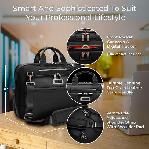 Briggs & Riley Large Expandable Briefcase - Laptop Bag for Work & Travel, Briefcases for Men & Women, Includes Shoulder Strap, Self-Repairing Zipper, Fits up to 17" Computer - @work Collection, Black in Saudi Arabia