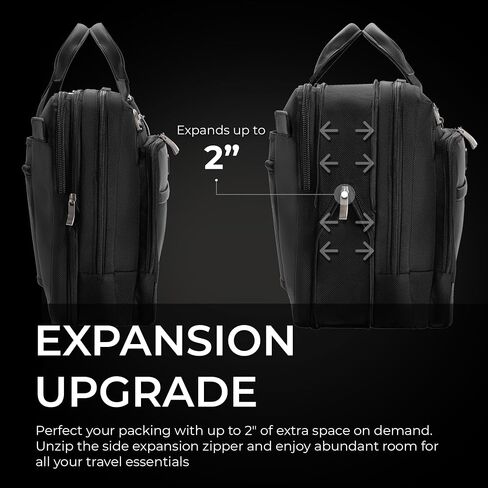 Briggs & Riley Large Expandable Briefcase - Laptop Bag for Work & Travel, Briefcases for Men & Women, Includes Shoulder Strap, Self-Repairing Zipper, Fits up to 17" Computer - @work Collection, Black in Saudi Arabia