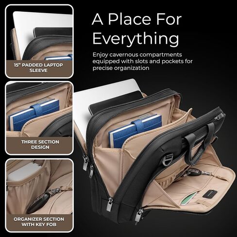 Briggs & Riley Large Expandable Briefcase - Laptop Bag for Work & Travel, Briefcases for Men & Women, Includes Shoulder Strap, Self-Repairing Zipper, Fits up to 17" Computer - @work Collection, Black in Saudi Arabia