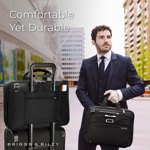 Briggs & Riley Large Expandable Briefcase - Laptop Bag for Work & Travel, Briefcases for Men & Women, Includes Shoulder Strap, Self-Repairing Zipper, Fits up to 17" Computer - @work Collection, Black in Saudi Arabia