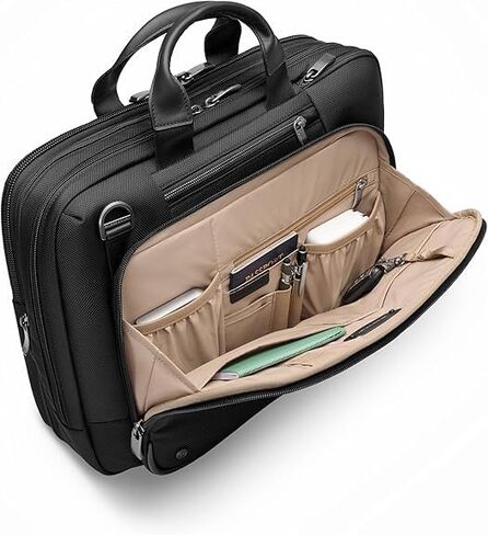 Briggs & Riley Large Expandable Briefcase - Laptop Bag for Work & Travel, Briefcases for Men & Women, Includes Shoulder Strap, Self-Repairing Zipper, Fits up to 17" Computer - @work Collection, Black in Saudi Arabia