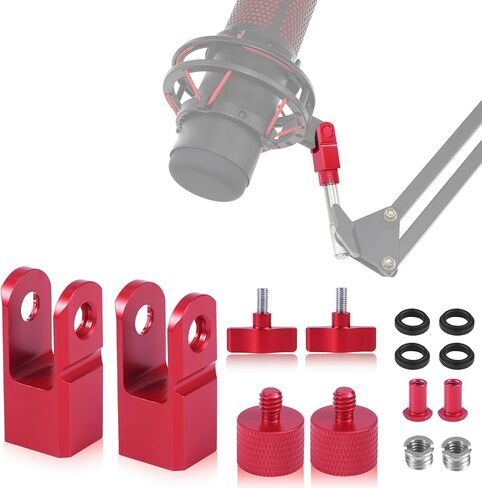 Boxob 2 Set Metal Microphone Mount Adapter لـ HyperX Quadcast ، متوافق مع حامل ميكروفون Quadcast HyperX وذراع الطفرة مع ملحق محول المسمار 3/8 "أو 1/4 بوصة للميكروفون (أحمر) in Saudi Arabia