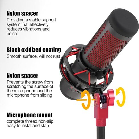 Boxob 2 Set Metal Microphone Mount Adapter لـ HyperX Quadcast ، متوافق مع حامل ميكروفون Quadcast HyperX وذراع الطفرة مع ملحق محول المسمار 3/8 "أو 1/4 بوصة للميكروفون (أحمر) in Saudi Arabia