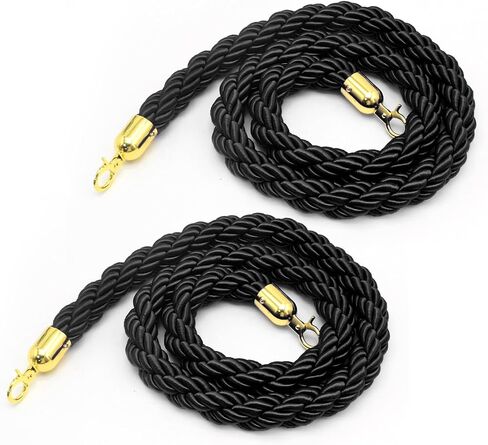 2Pcs 5Ft Stanchion Rope with Snap Hooks, Twisted Post Ropes, Crowd Control Ropes Barrier with Hooks for Engagement Hotel Banquets Parties Venues Decoration (Black Golden) in Saudi Arabia