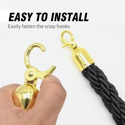 2Pcs 5Ft Stanchion Rope with Snap Hooks, Twisted Post Ropes, Crowd Control Ropes Barrier with Hooks for Engagement Hotel Banquets Parties Venues Decoration (Black Golden) in Saudi Arabia