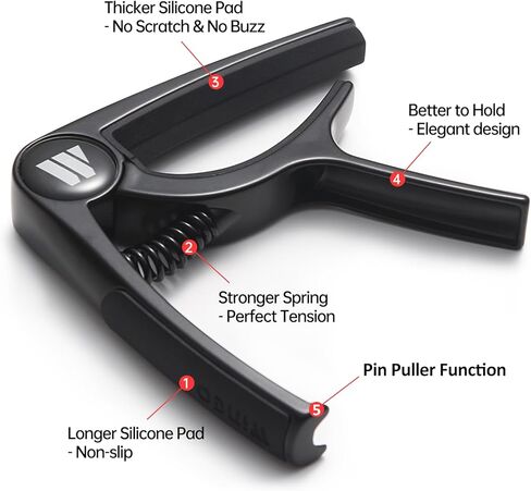 WINGO Guitar Capo for Acoustic and Electric Guitars, Ukulele, Mandolin, Banjo - Black. in Kuwait