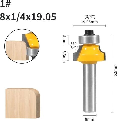 1PC 8MM Shank Corner Round Over Router Bit Woodworking Milling Cutter for Wood Face Mill(8x6.35x19.05) in Saudi Arabia