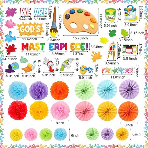 Pasimy Classroom Bulletin Board Decorations Painting Art Cutouts Bulletin Board Set 3D Classroom Decoration with Tissue Paper Flowers Paper Fans Back to School Decor for School Wall (Vivid) in Saudi Arabia