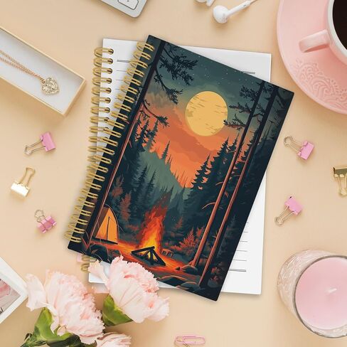 Vintage Mountain Hiking Spiral Notebook, Nature Hiker Journaling Notebooks for Men Women, Forest Scenery Hardcover Journals for Office 160 Pages 5.5 x 8.3 Inch, Hiking Gifts for Women Men in Saudi Arabia