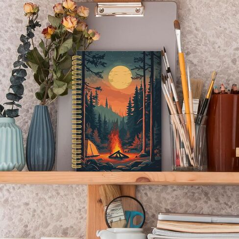Vintage Mountain Hiking Spiral Notebook, Nature Hiker Journaling Notebooks for Men Women, Forest Scenery Hardcover Journals for Office 160 Pages 5.5 x 8.3 Inch, Hiking Gifts for Women Men in Saudi Arabia