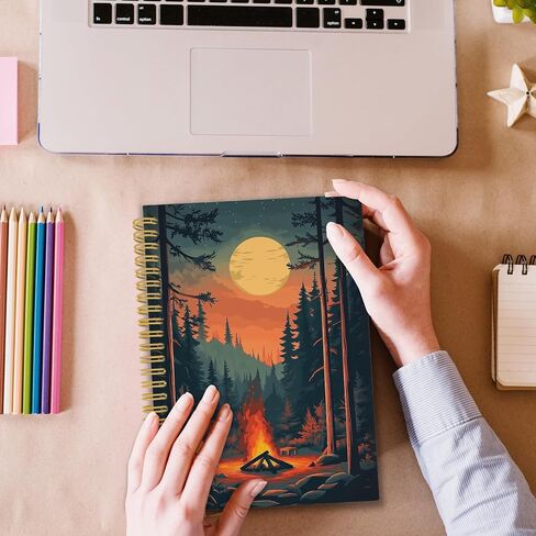 Vintage Mountain Hiking Spiral Notebook, Nature Hiker Journaling Notebooks for Men Women, Forest Scenery Hardcover Journals for Office 160 Pages 5.5 x 8.3 Inch, Hiking Gifts for Women Men in Saudi Arabia