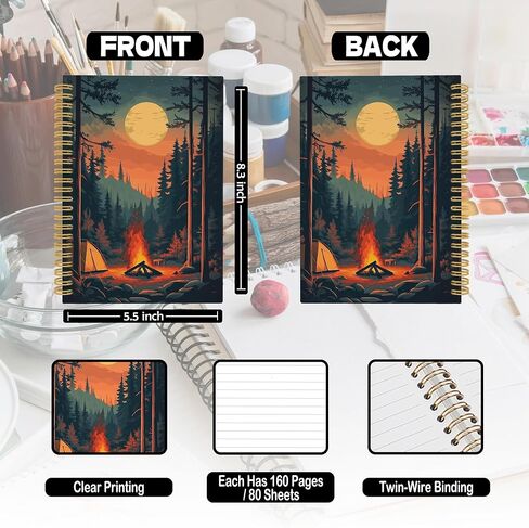 Vintage Mountain Hiking Spiral Notebook, Nature Hiker Journaling Notebooks for Men Women, Forest Scenery Hardcover Journals for Office 160 Pages 5.5 x 8.3 Inch, Hiking Gifts for Women Men in Saudi Arabia
